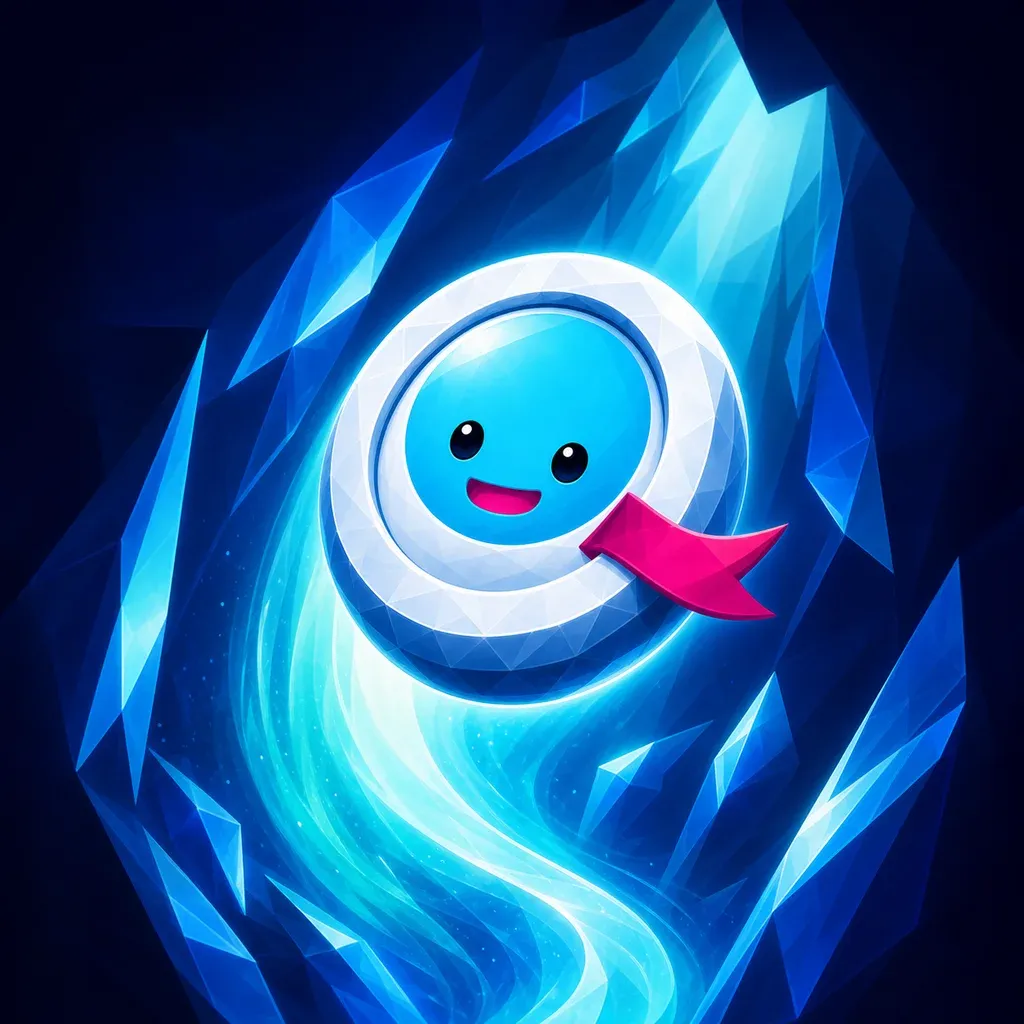 Slipspire's current square app icon showing the white-and-cyan round mascot and magenta scarf inside a dark crystalline spire.